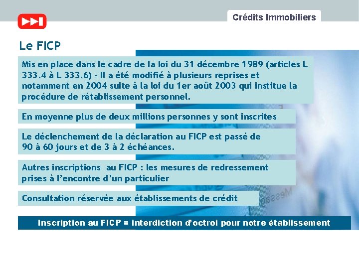 Crédits Immobiliers Le FICP Mis en place dans le cadre de la loi du