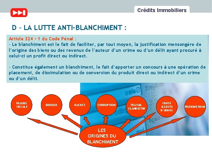 Crédits Immobiliers D – LA LUTTE ANTI-BLANCHIMENT : Article 324 – 1 du Code