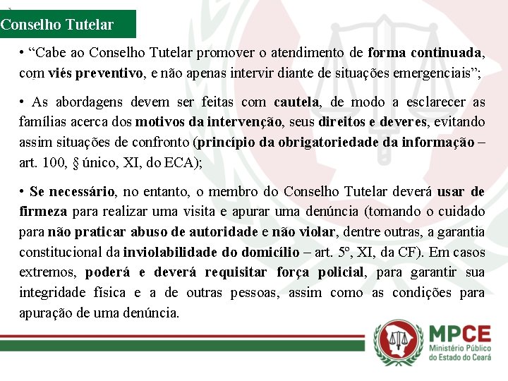 Conselho Tutelar • “Cabe ao Conselho Tutelar promover o atendimento de forma continuada, com