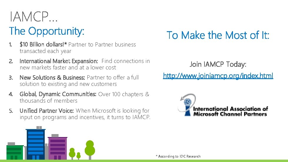 IAMCP… 1. $10 Billion dollars!* Partner to Partner business transacted each year 2. International IAMCP… 1. $10 Billion dollars!* Partner to Partner business transacted each year 2. International