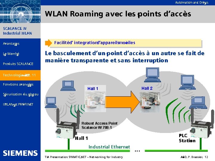 Automation and Drives WLAN Roaming avec les points d’accès SIMATIC NET SCALANCE W Industrial