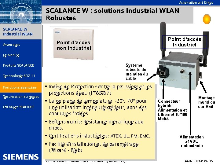 Automation and Drives SCALANCE W : solutions Industrial WLAN Robustes SIMATIC NET SCALANCE W