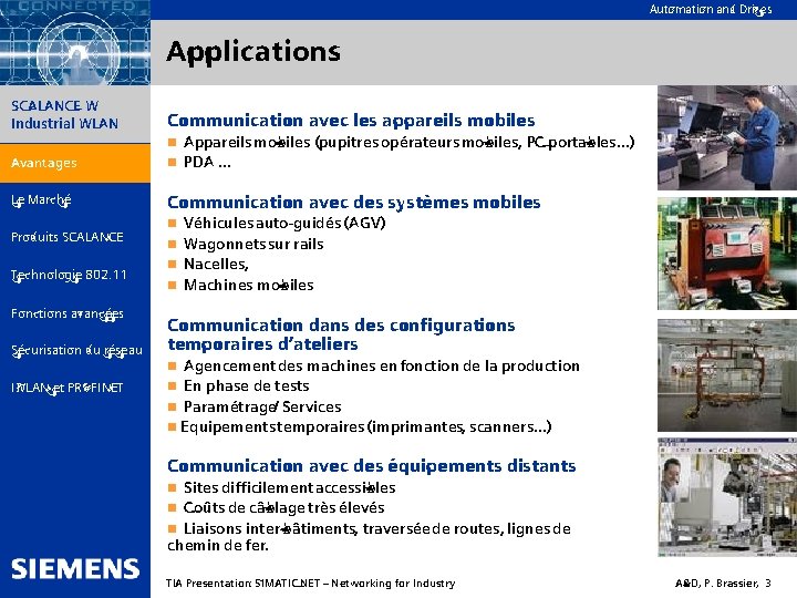 Automation and Drives Applications SIMATIC NET SCALANCE W Industrial WLAN Communication avec les appareils