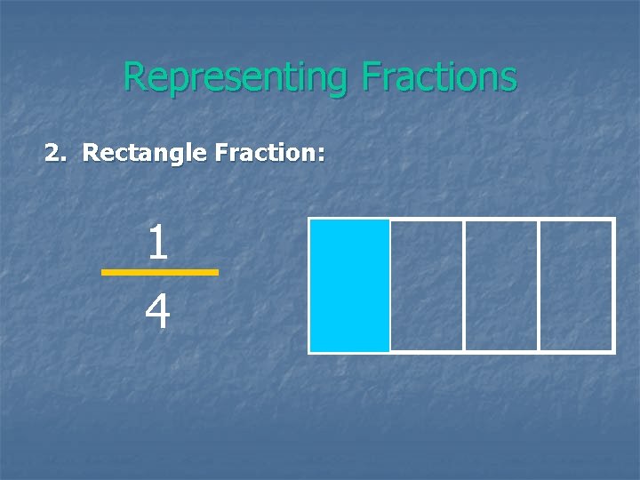 Representing Fractions 2. Rectangle Fraction: 1 4 