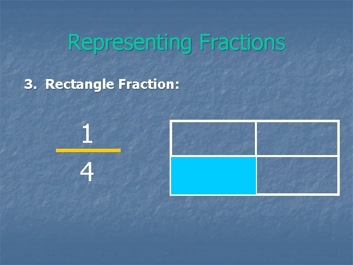 Representing Fractions 3. Rectangle Fraction: 1 4 