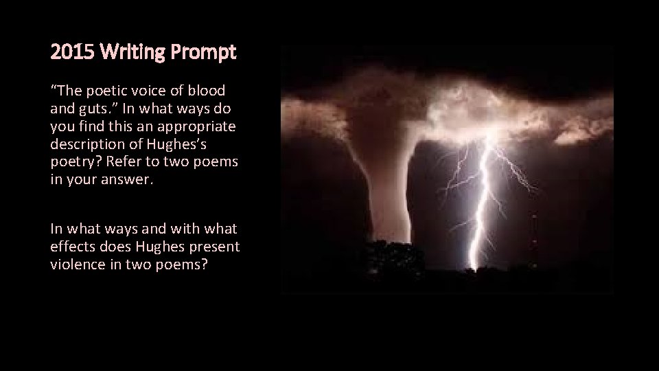 2015 Writing Prompt “The poetic voice of blood and guts. ” In what ways