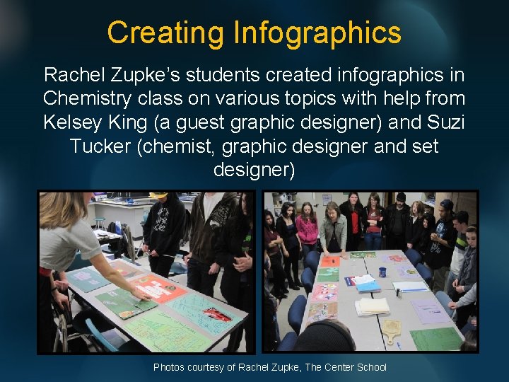 Creating Infographics Rachel Zupke’s students created infographics in Chemistry class on various topics with