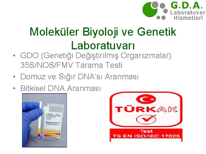 Moleküler Biyoloji ve Genetik Laboratuvarı • GDO (Genetiği Değiştirilmiş Organizmalar) 35 S/NOS/FMV Tarama Testi