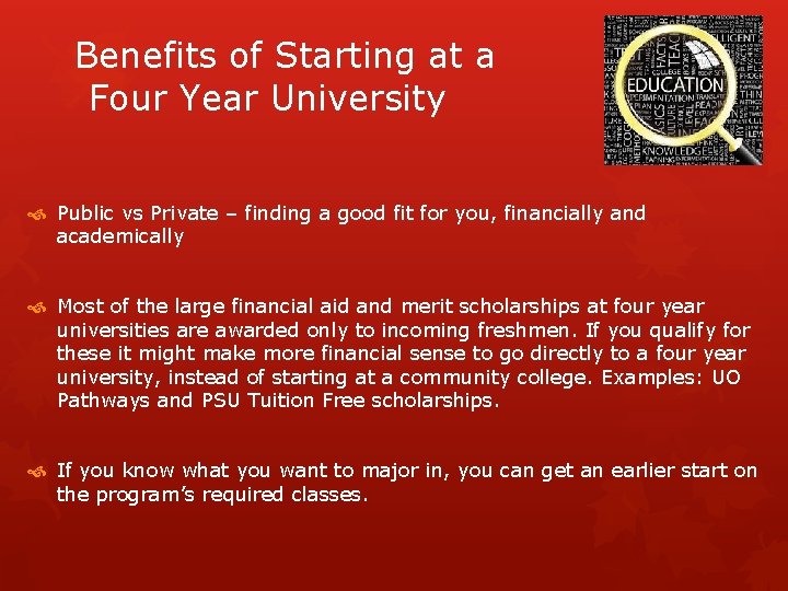 Benefits of Starting at a Four Year University Public vs Private – finding a