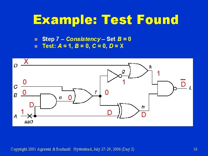 Example: Test Found n n Step 7 – Consistency – Set B = 0