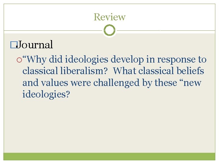 Review �Journal “Why did ideologies develop in response to classical liberalism? What classical beliefs Review �Journal “Why did ideologies develop in response to classical liberalism? What classical beliefs