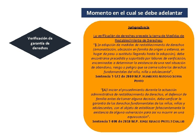 Momento en el cual se debe adelantar Jurisprudencia Verificación de garantía de derechos La