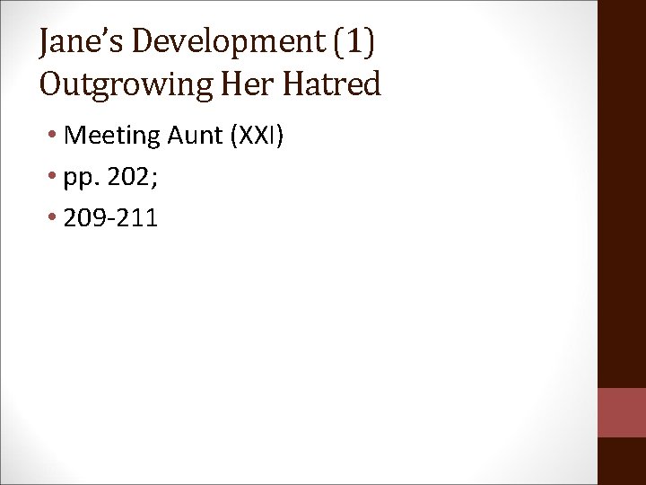 Jane’s Development (1) Outgrowing Her Hatred • Meeting Aunt (XXI) • pp. 202; •