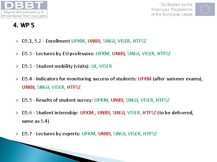 4. WP 5 Ø D 5. 1, 5. 2 - Enrollment UPKM, UNIBI, SINGI,