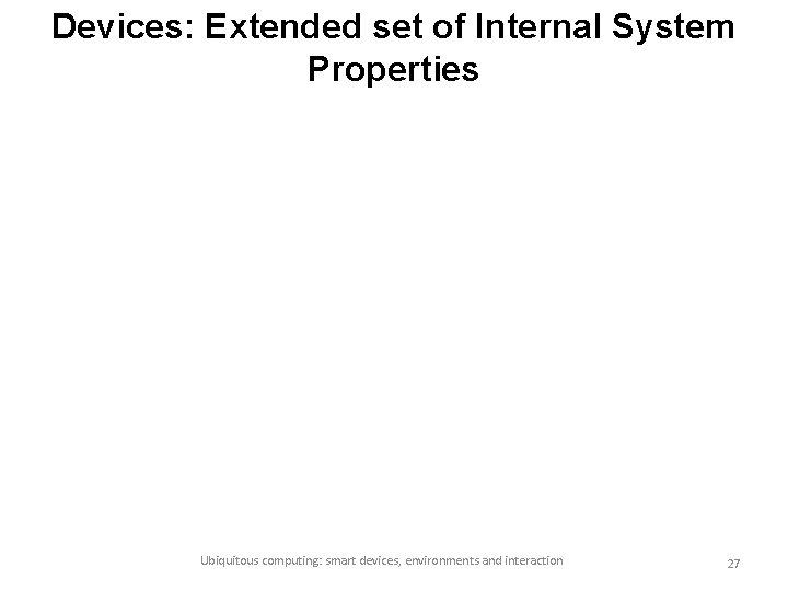 Devices: Extended set of Internal System Properties Ubiquitous computing: smart devices, environments and interaction