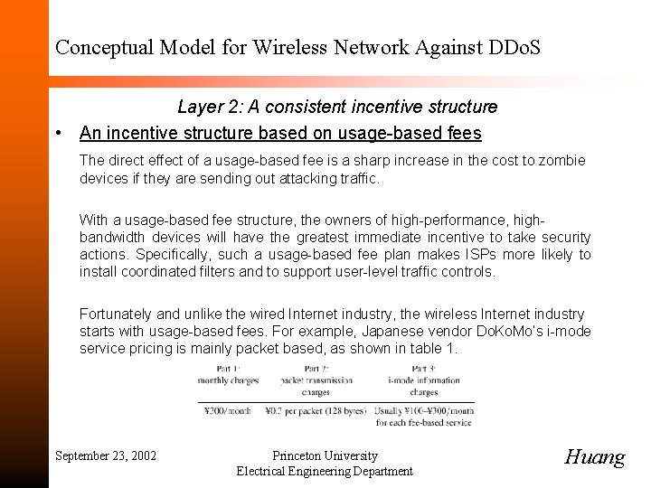 Conceptual Model for Wireless Network Against DDo. S Layer 2: A consistent incentive structure