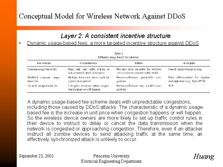 Conceptual Model for Wireless Network Against DDo. S Layer 2: A consistent incentive structure