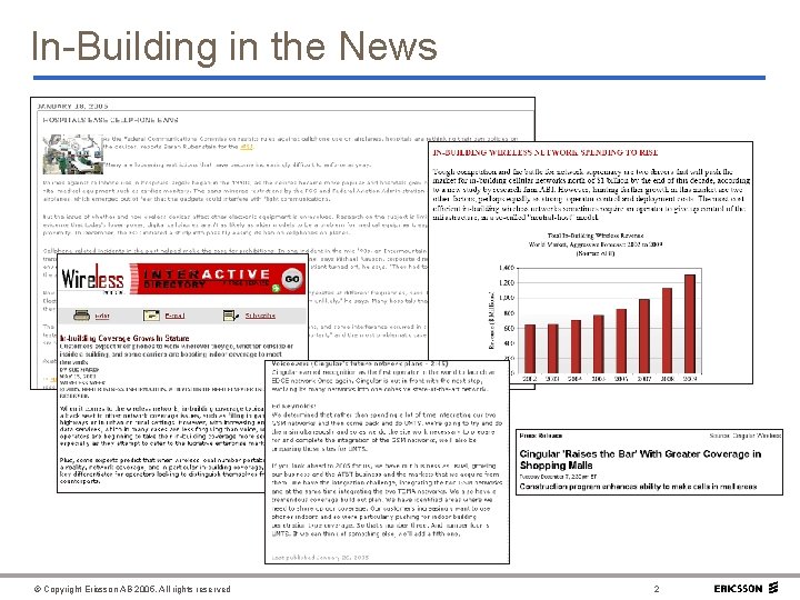 In-Building in the News © Copyright Ericsson AB 2005. All rights reserved 2 