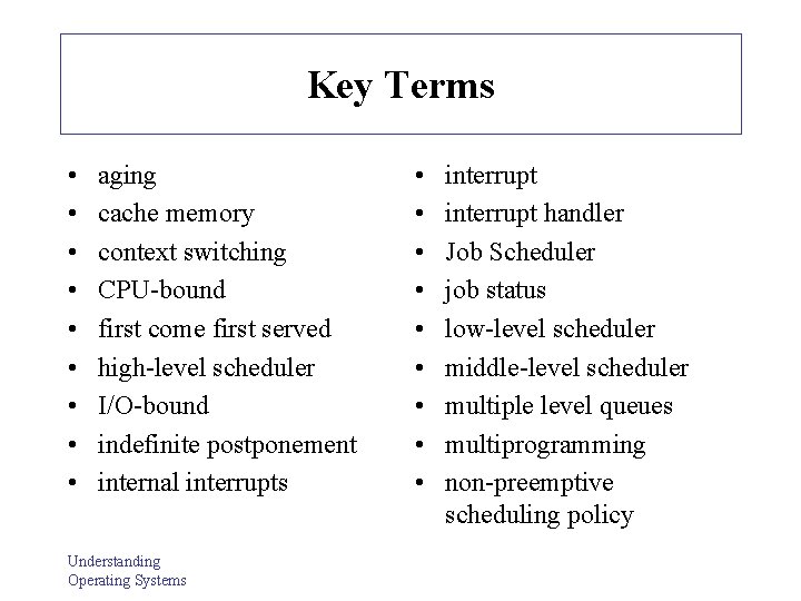 Key Terms • • • aging cache memory context switching CPU-bound first come first Key Terms • • • aging cache memory context switching CPU-bound first come first