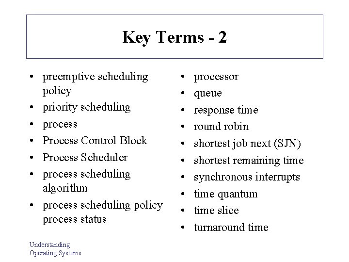 Key Terms - 2 • preemptive scheduling policy • priority scheduling • process • Key Terms - 2 • preemptive scheduling policy • priority scheduling • process •