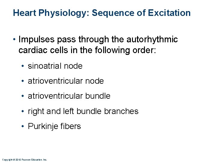 Heart Physiology: Sequence of Excitation • Impulses pass through the autorhythmic cardiac cells in