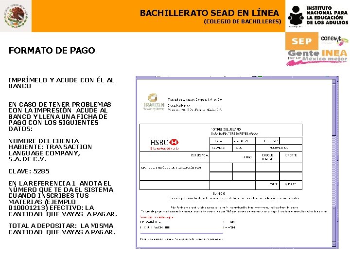 BACHILLERATO SEAD EN LÍNEA (COLEGIO DE BACHILLERES) FORMATO DE PAGO IMPRÍMELO Y ACUDE CON