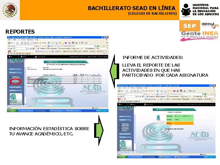 BACHILLERATO SEAD EN LÍNEA (COLEGIO DE BACHILLERES) REPORTES INFORME DE ACTIVIDADES: LLEVA EL REPORTE