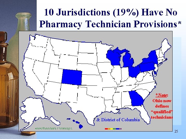 10 Jurisdictions (19%) Have No Pharmacy Technician Provisions* & District of Columbia *Note: Ohio