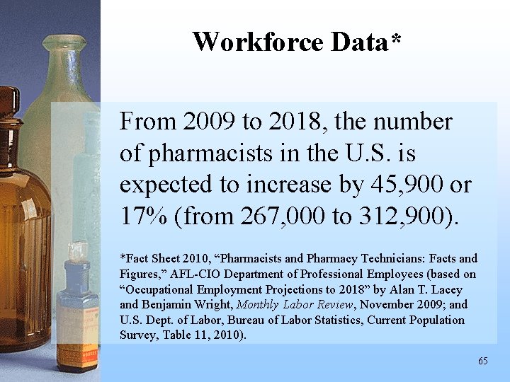 Workforce Data* From 2009 to 2018, the number of pharmacists in the U. S.