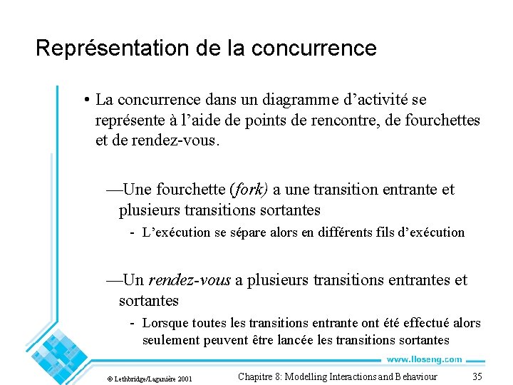 Représentation de la concurrence • La concurrence dans un diagramme d’activité se représente à