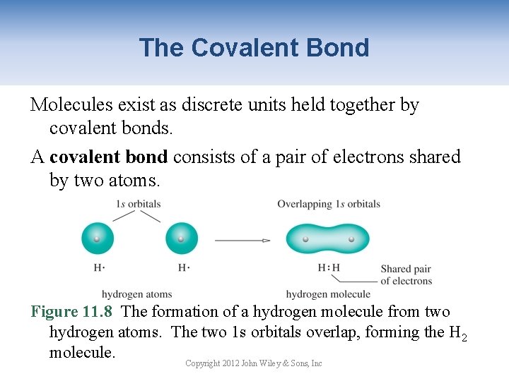 The Covalent Bond Molecules exist as discrete units held together by covalent bonds. A