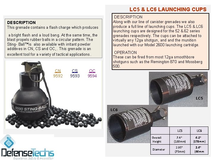 LC 5 & LC 6 LAUNCHING CUPS DESCRIPTION This grenade contains a flash charge