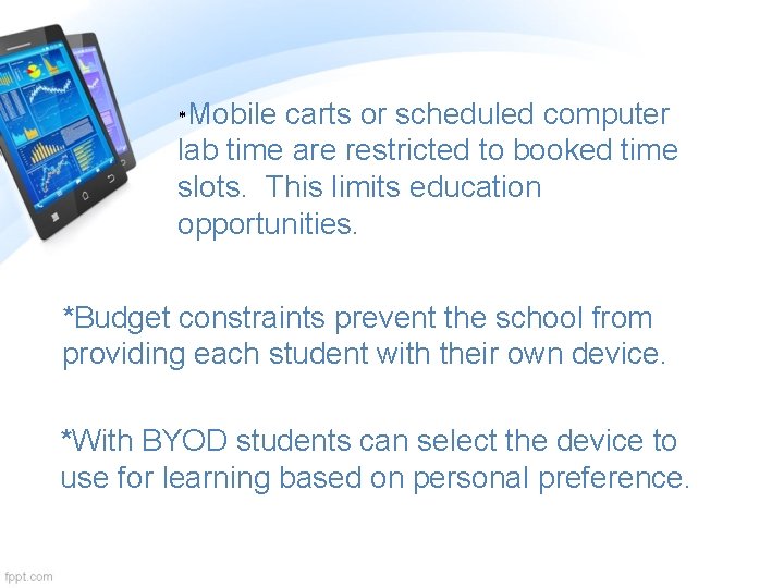 *Mobile carts or scheduled computer lab time are restricted to booked time slots. This