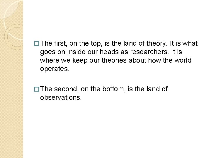 � The first, on the top, is the land of theory. It is what