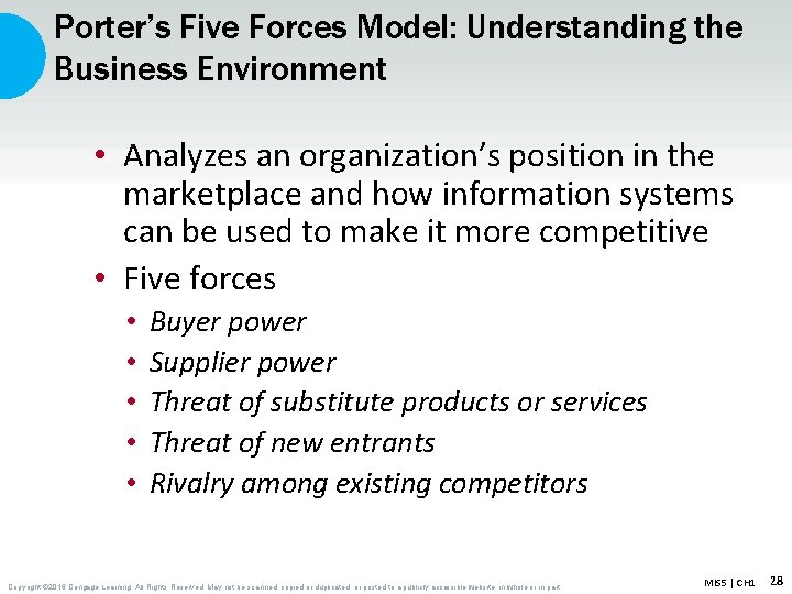Porter’s Five Forces Model: Understanding the Business Environment • Analyzes an organization’s position in
