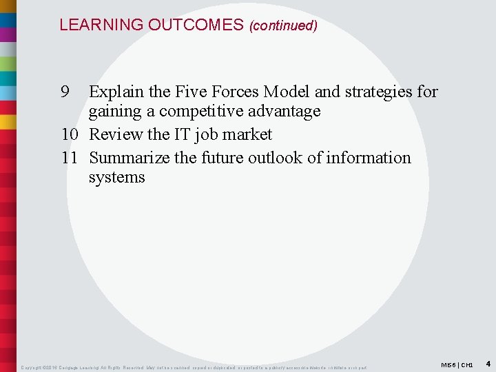 LEARNING OUTCOMES (continued) 9 Explain the Five Forces Model and strategies for gaining a