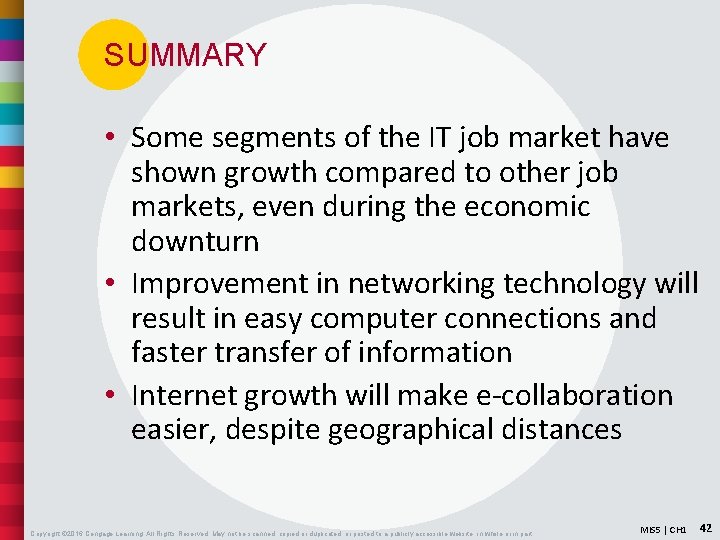 SUMMARY • Some segments of the IT job market have shown growth compared to
