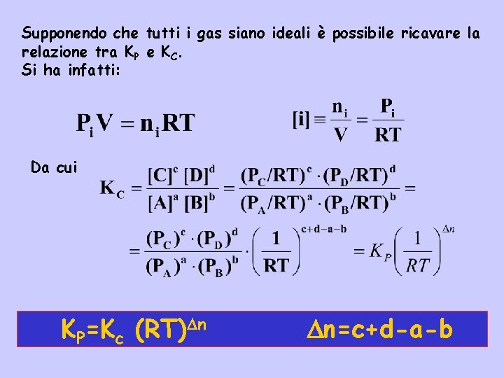 Supponendo che tutti i gas siano ideali è possibile ricavare la relazione tra KP