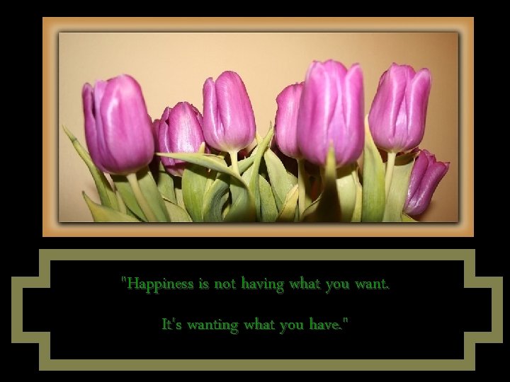 "Happiness is not having what you want. It's wanting what you have. " 