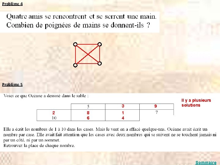 Problème 4 Problème 5 3 2 8 6 9 Il y a plusieurs solutions