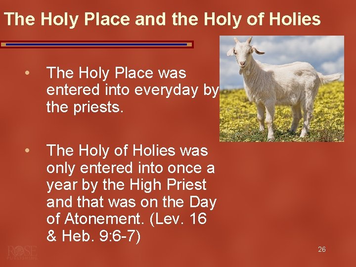 The Holy Place and the Holy of Holies • The Holy Place was entered