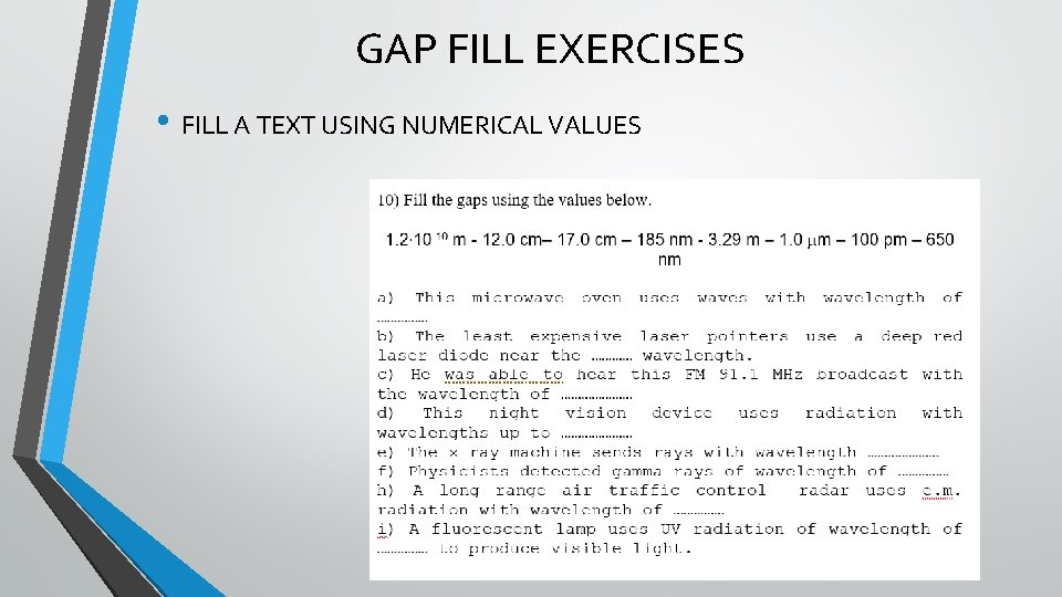 GAP FILL EXERCISES • FILL A TEXT USING NUMERICAL VALUES 