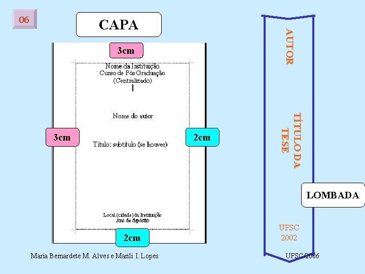 06 AUTOR CAPA 3 cm 2 cm TÍTULO DA TESE 3 cm LOMBADA 06 AUTOR CAPA 3 cm 2 cm TÍTULO DA TESE 3 cm LOMBADA