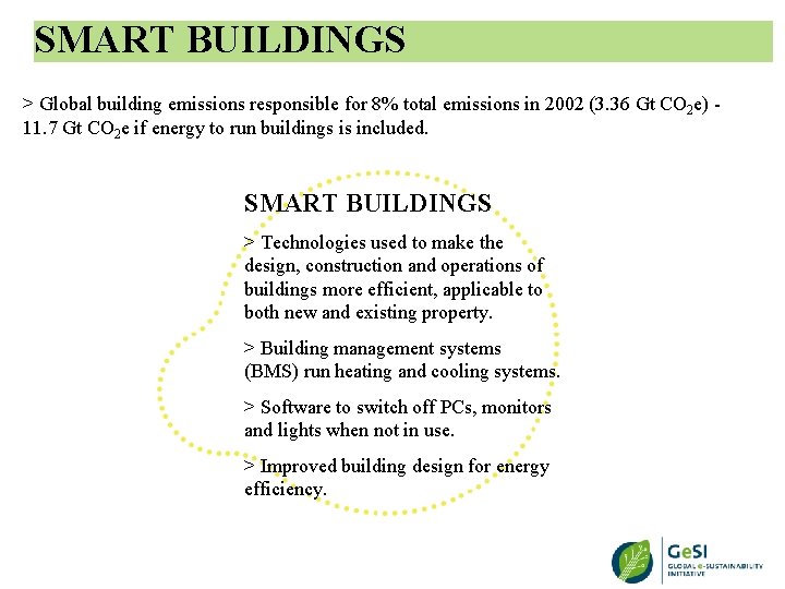 SMART BUILDINGS > Global building emissions responsible for 8% total emissions in 2002 (3.