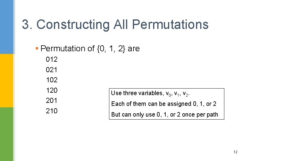 3. Constructing All Permutations § Permutation of {0, 1, 2} are 012 021 102