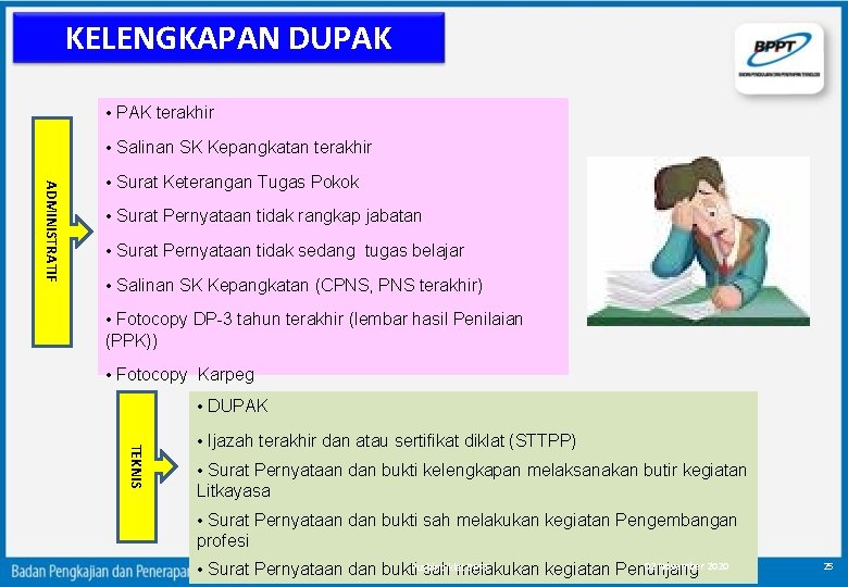 KELENGKAPAN DUPAK • PAK terakhir • Salinan SK Kepangkatan terakhir ADMINISTRATIF • Surat Keterangan