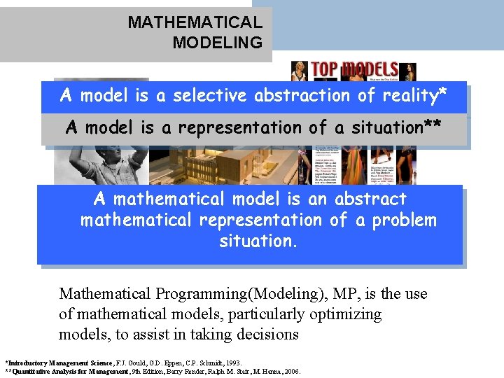 MATHEMATICAL MODELING A model is a selective abstraction of reality* A model is a
