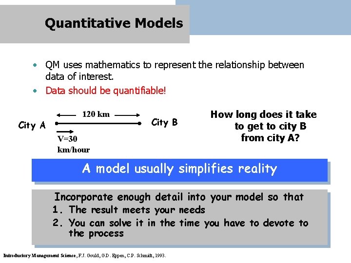 Quantitative Models • QM uses mathematics to represent the relationship between data of interest.
