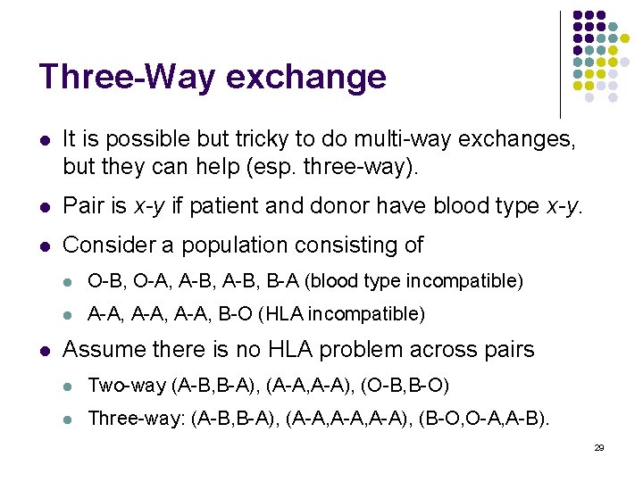 Three-Way exchange l It is possible but tricky to do multi-way exchanges, but they