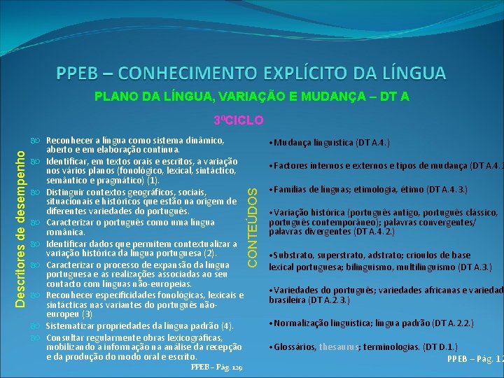 PLANO DA LÍNGUA, VARIAÇÃO E MUDANÇA – DT A Reconhecer a língua como sistema